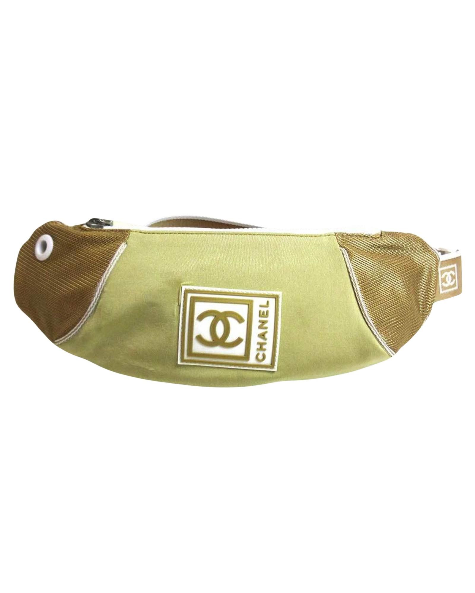 image of Chanel Versatile Beige Nylon Sling Bag With Zipper Closure, Women's