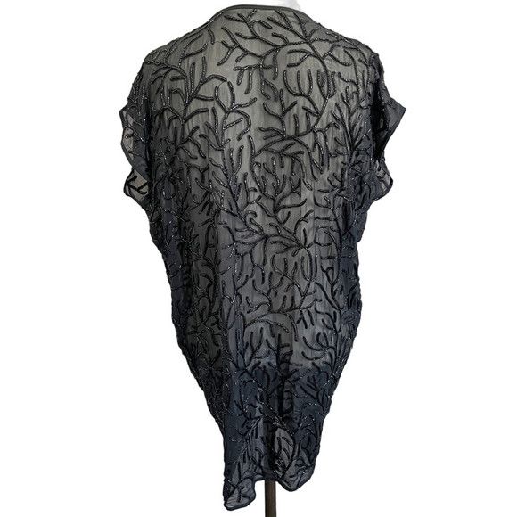 Vintage Vintage Black Beaded Silk Chiffon V-Neck Tunic Top Ruching Size M / US 6-8 / IT 42-44 - 7 Thumbnail