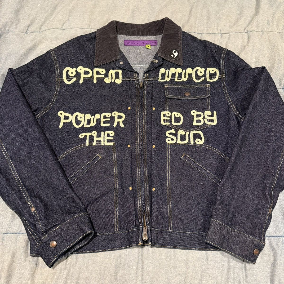 image of Cactus Plant Flea Market Cpfm Powered By The Sun Denim Jacket in Blue, Men's (Size Large)