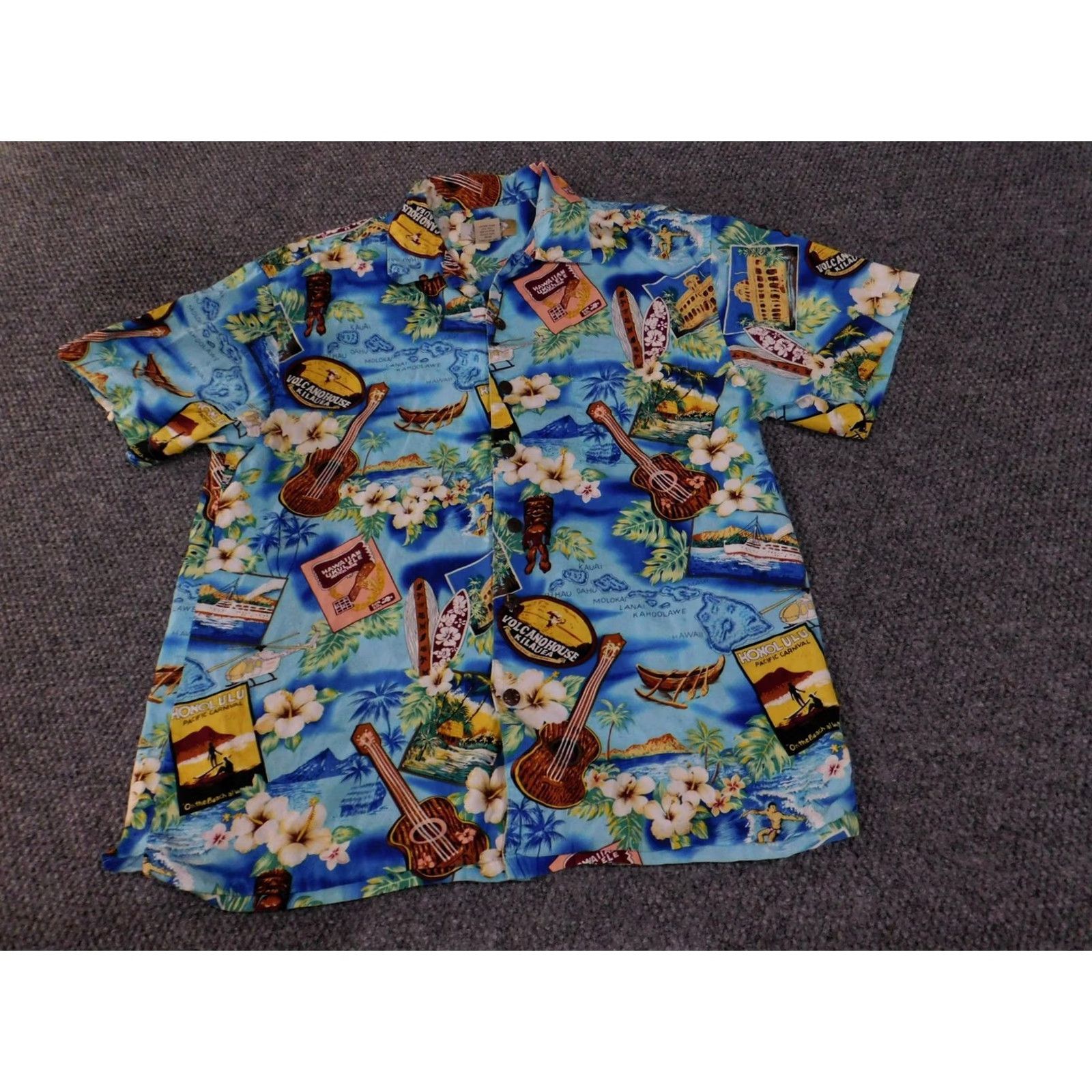Vintage High Surf Shirt Mens XL Blue Hawaiian Aloha Floral Ukulele Surf Vacation Print Shirt Size US XL / EU 56 / 4 - 4 Thumbnail