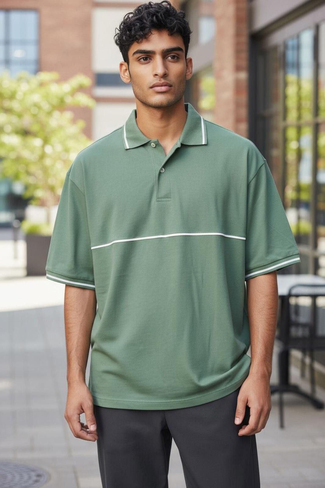 CNCPTS Concepts Men's Green Polo Shirt with White Stripe Detail Size US XL / EU 56 / 4 - 1 Thumbnail