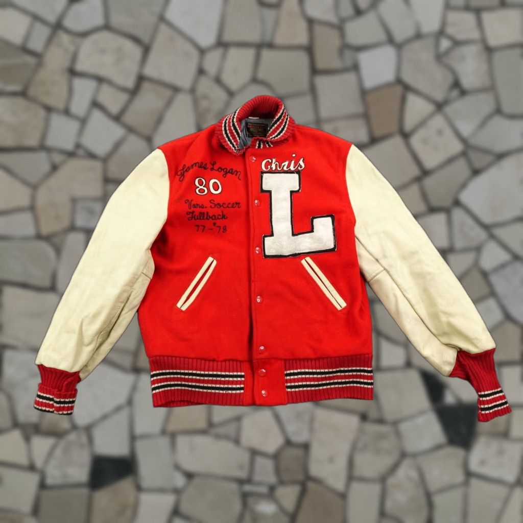 Vintage VINTAGE Skookum Letterman Jacket Men 38 Red Varsity 70s Chain Stitch Soccer Coat Size US XXS / EU 40 - 1 Thumbnail