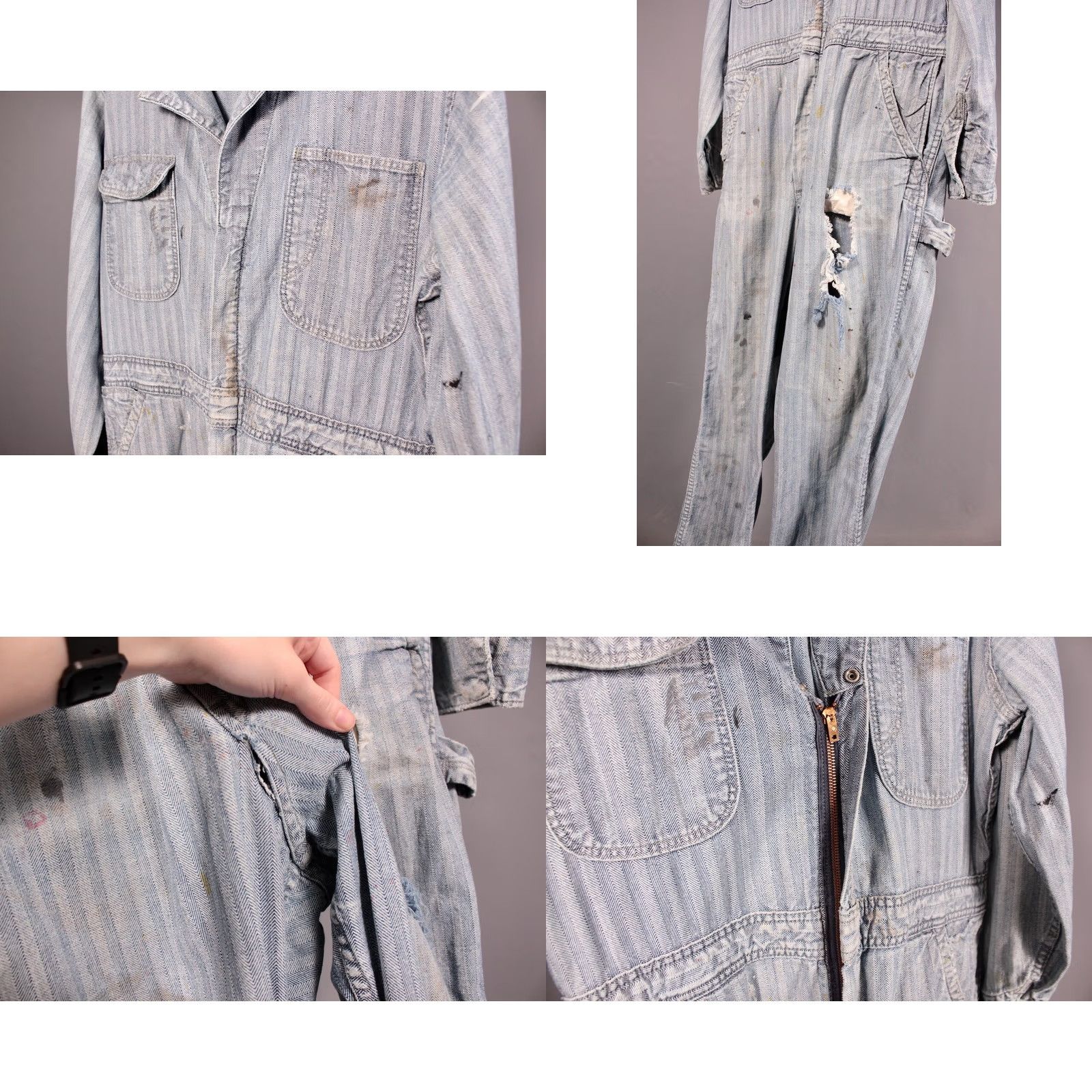 Vintage VINTAGE Blue Bell 50s HBT Coveralls 40 Short Striped Jumpsuit Mens Size US 35 - 8 Thumbnail