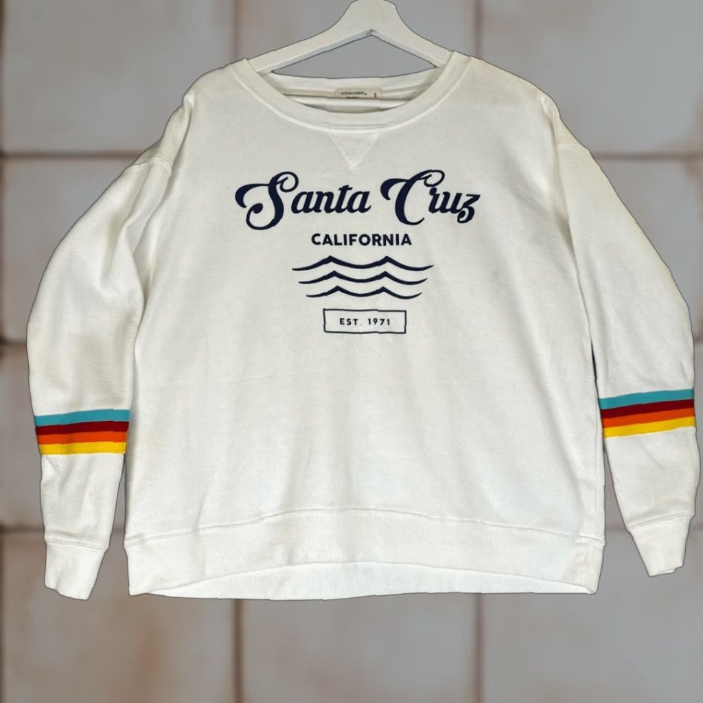 SOMET VINTAGE Ocean Drive Pullover Shirt Womens Small Oversized Crewneck White Some Stains S Pullover Women Ships fast Size S / US 4 / IT 40 - 1 Thumbnail
