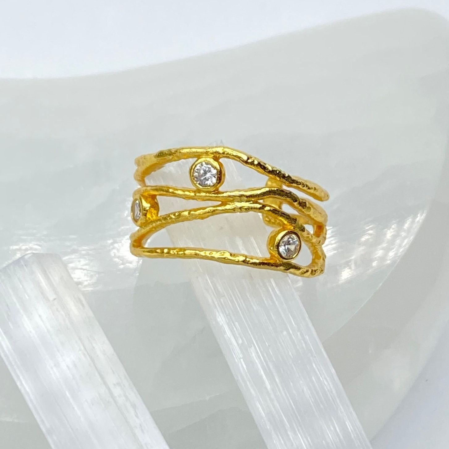 The Unbranded Brand 925 Sterling Silver Cz Gold Plated Irregular Stackable Ring Size ONE SIZE - 3 Thumbnail