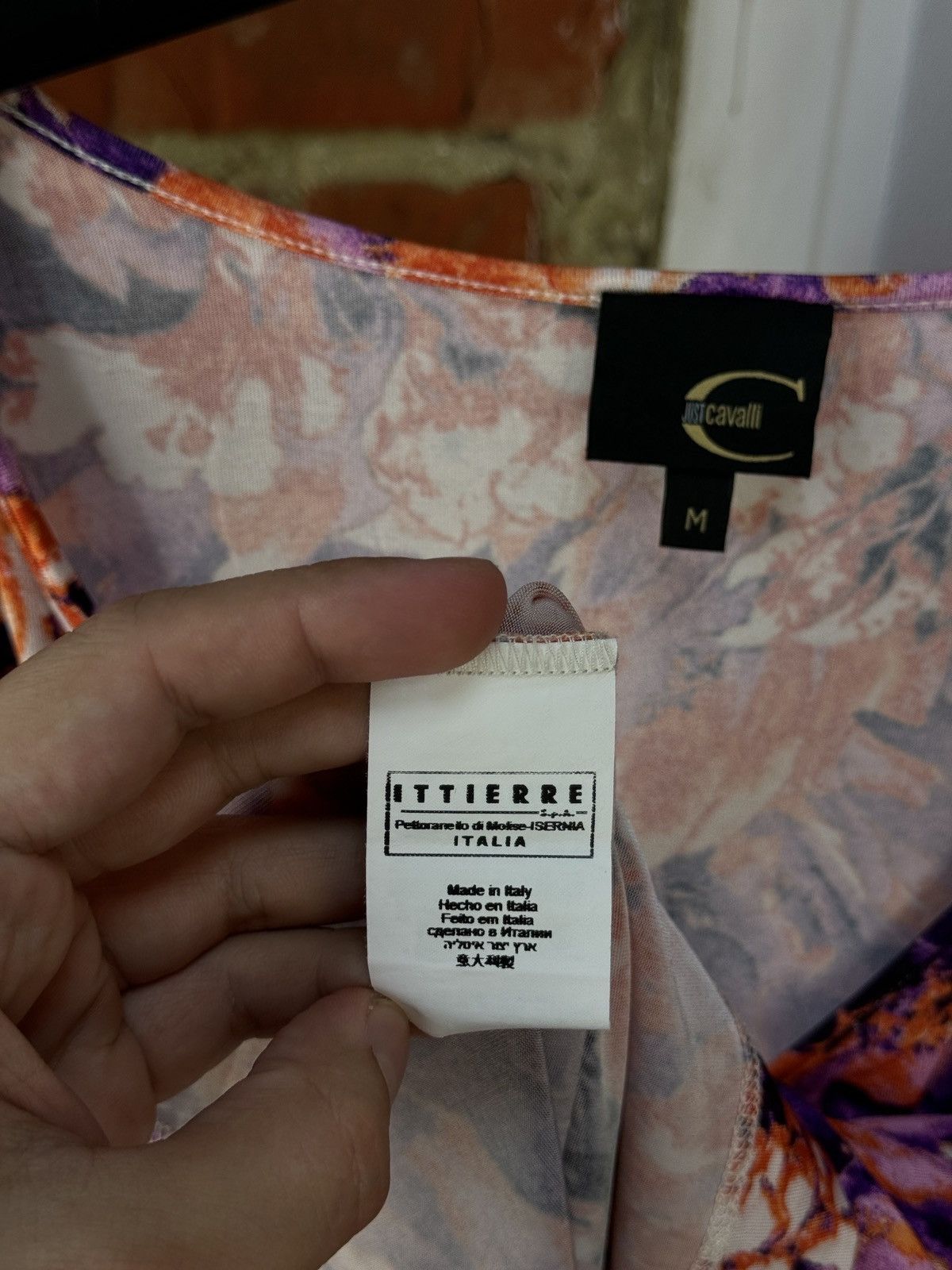 Designer × Just Cavalli × Vintage JUST CAVALLI Viscose Floral Flowers Multicolour T-Shirt Top Size M / US 6-8 / IT 42-44 - 16 Thumbnail