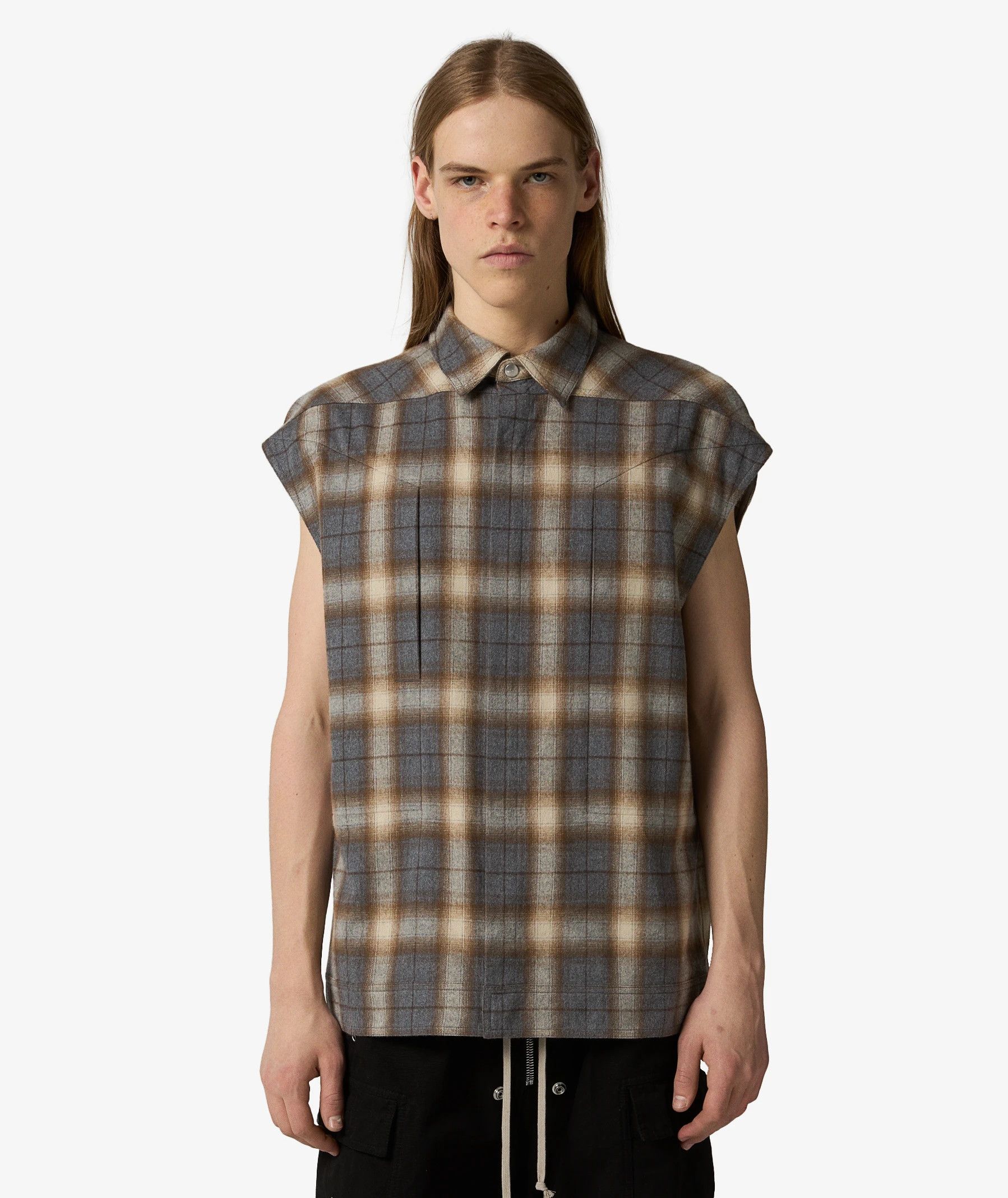 Rick Owens 26SS Hollywood Sleeveless Jumbo Shirt plaid 48 Size US M / EU 48-50 / 2 - 1 Thumbnail