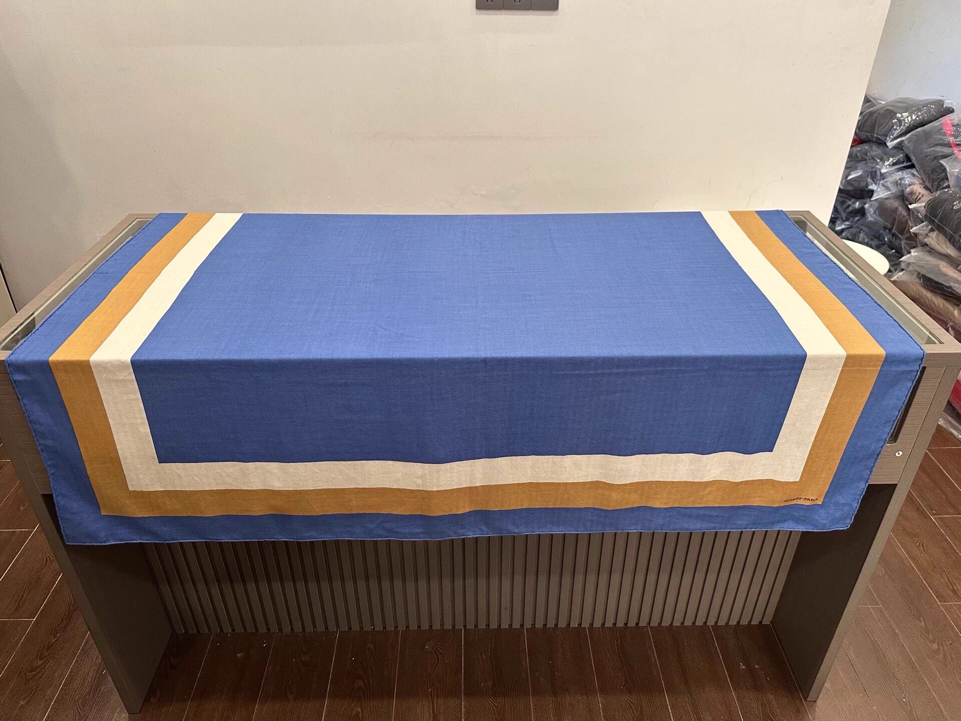 Hermes Hermes white/brown stripe blue cashmere scarf 140cm new box Size ONE SIZE - 4 Thumbnail