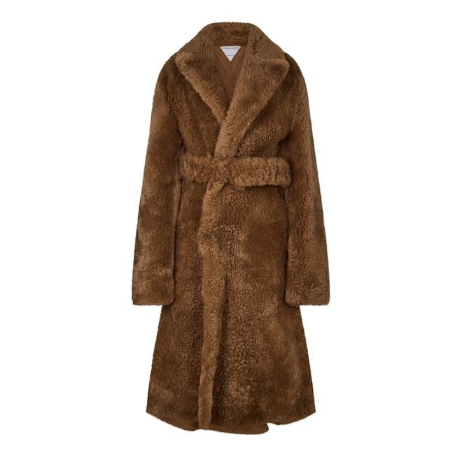 Bottega Veneta Bottega Veneta Shearling Teddy Shawl Neck Coat in Brown Size L / US 10 / IT 46 - 1 Thumbnail
