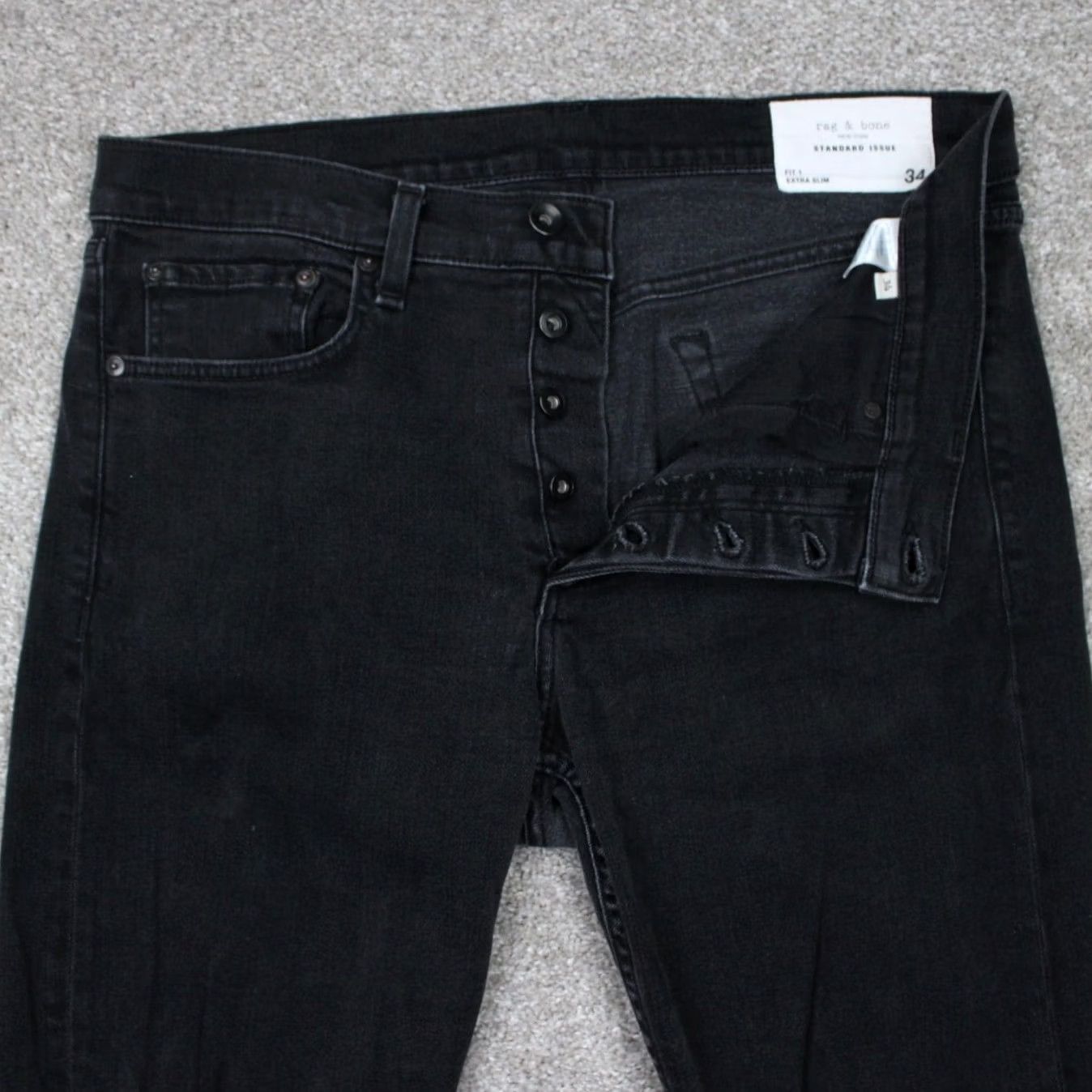 Rag & Bone rag & bone Jeans Men 34x28 Black Extra Slim Distressed Button Fly Size US 34 / EU 50 - 2 Thumbnail