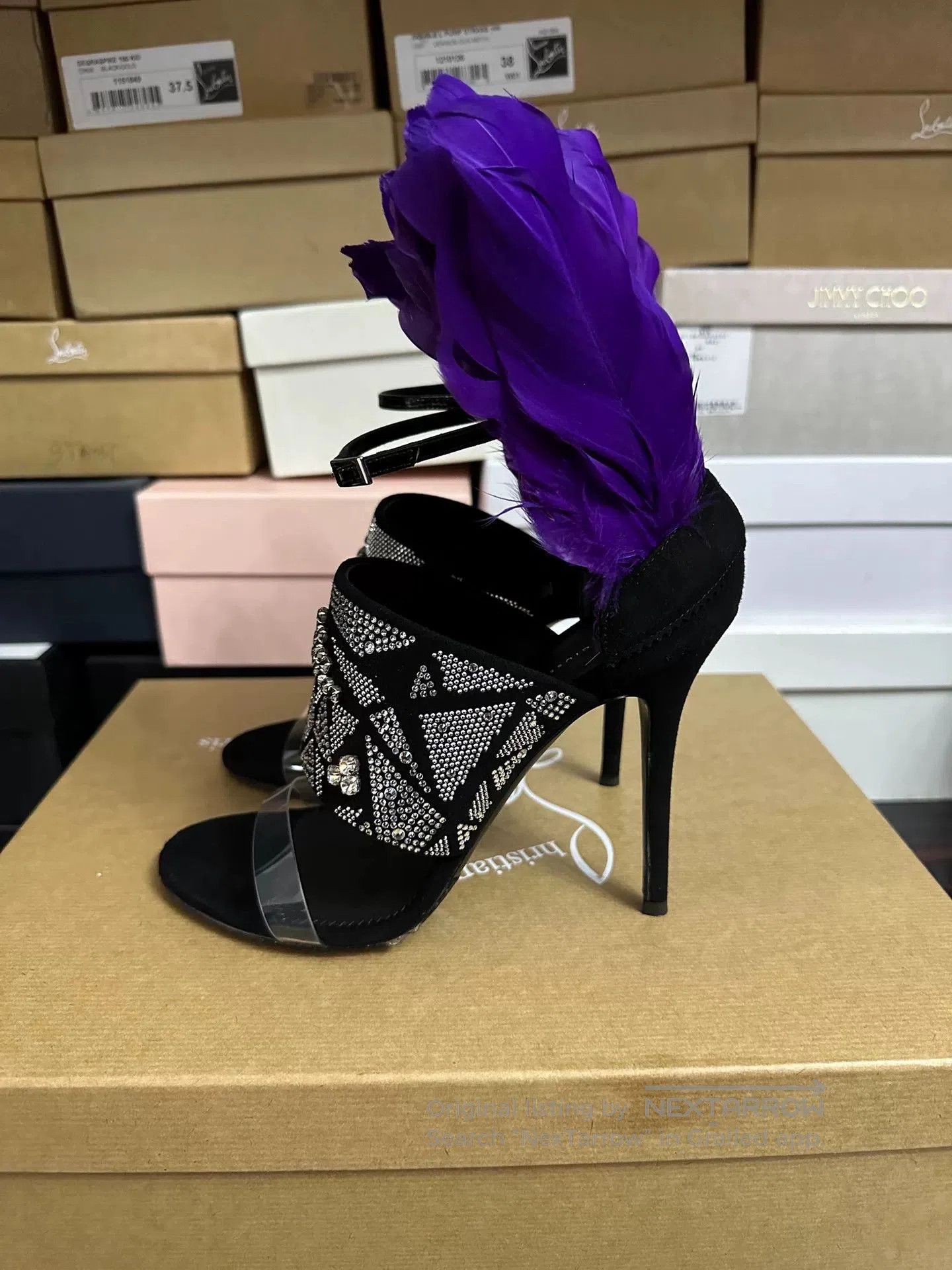 Giuseppe Zanotti Giuseppe Zanotti Purple Feather Rhinestone Heels. Size US 7 / IT 37 - 4 Thumbnail