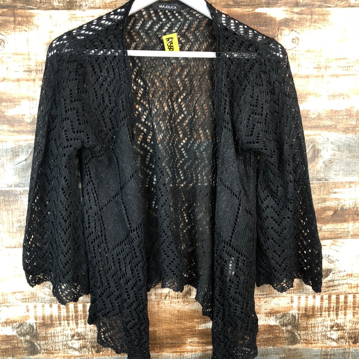 Homespun Knitwear × Japanese Brand Majolica Black Cardigan crochet meshnet Knitwear #A1350 Size M / US 6-8 / IT 42-44 - 6 Thumbnail
