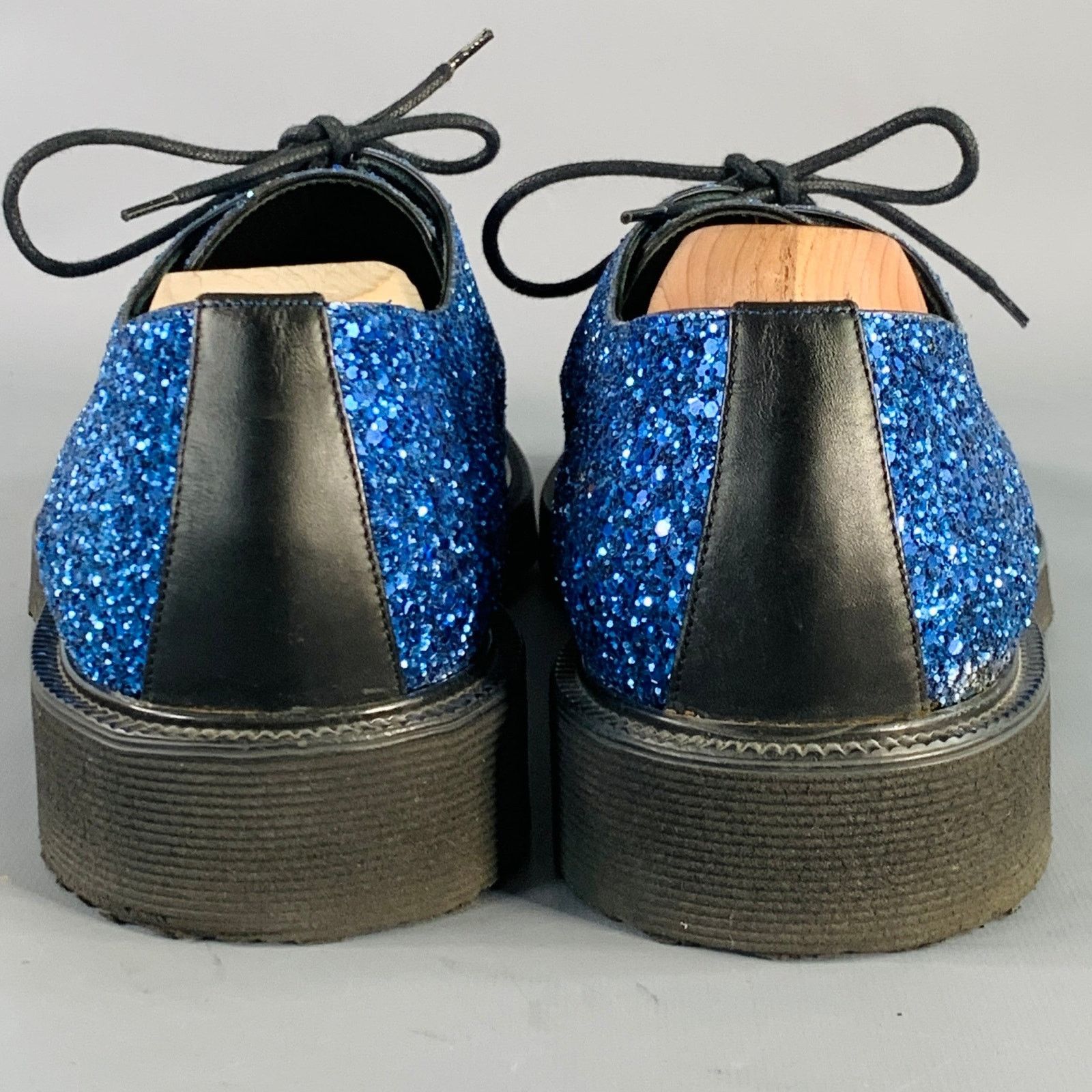 Giuseppe Zanotti GIUSEPPE ZANOTTI Blue Glitter Leather Derby Lace-Up Shoes Size US 11 / EU 44 - 3 Thumbnail