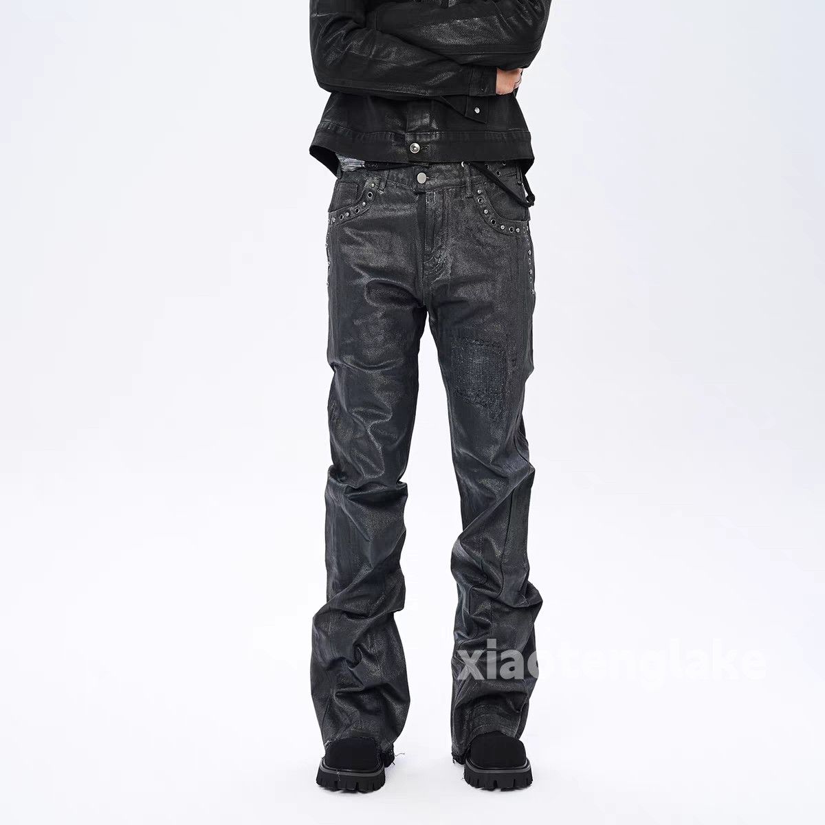 Jean × Streetwear Opium Stack Plated Flared Leather Jeans | Grailed