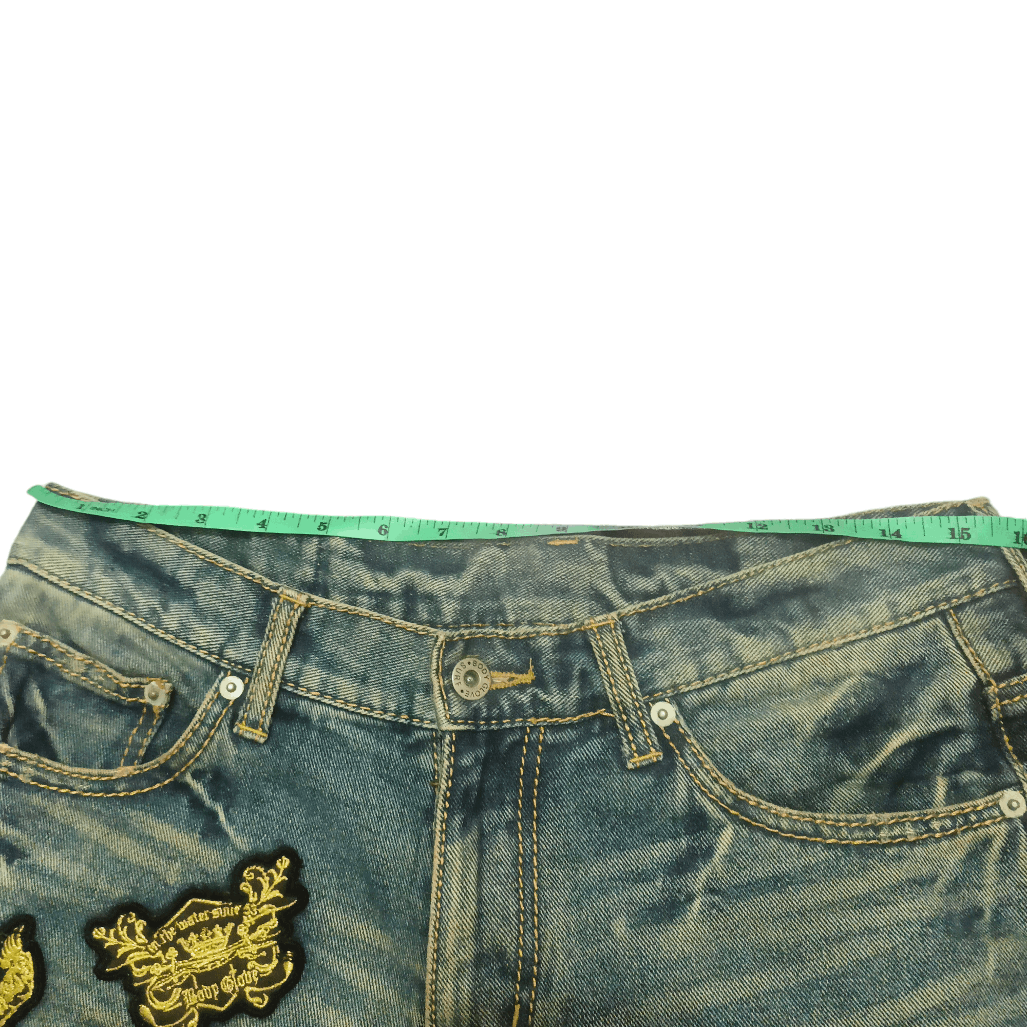 Body Glove × Japanese Brand Body glove distressed thrashed flare jeans patches patchwork Size US 31 - 14 Thumbnail