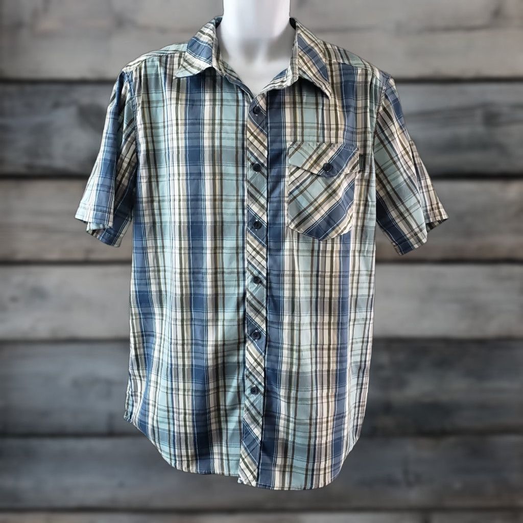 Merrell Merrell Mens Button Front Shirt Sz Large Blue Plaid Short Sleeve Shirt Size US L / EU 52-54 / 3 - 1 Thumbnail