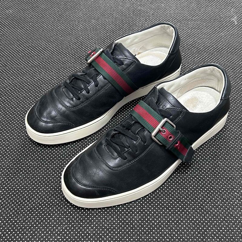 Gucci Black Leather Low-Top Fashion Sneakers