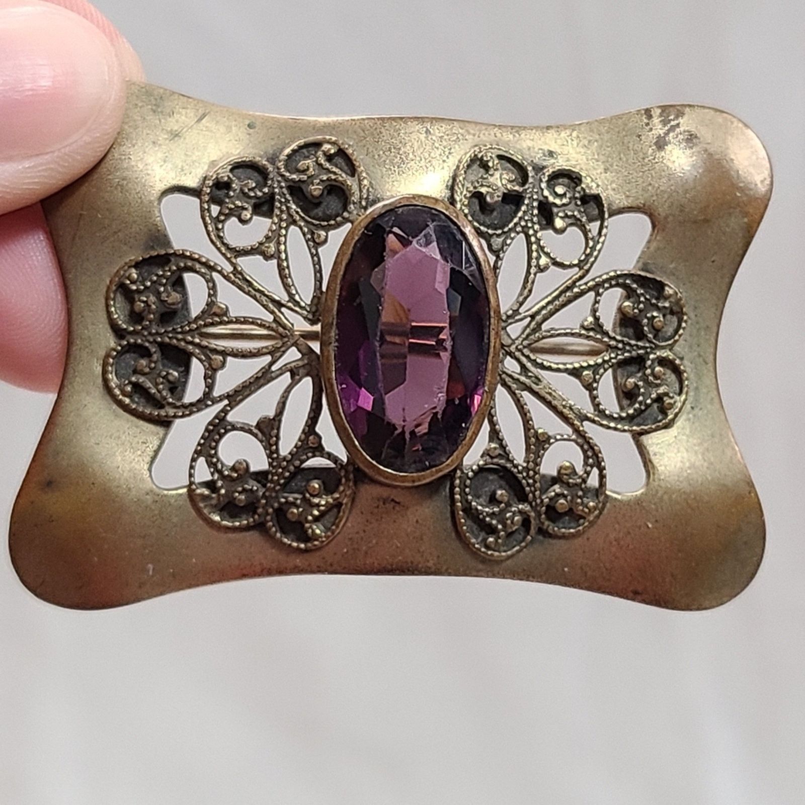 Other Antique Brass Amethyst Brooch Size ONE SIZE - 1 Thumbnail