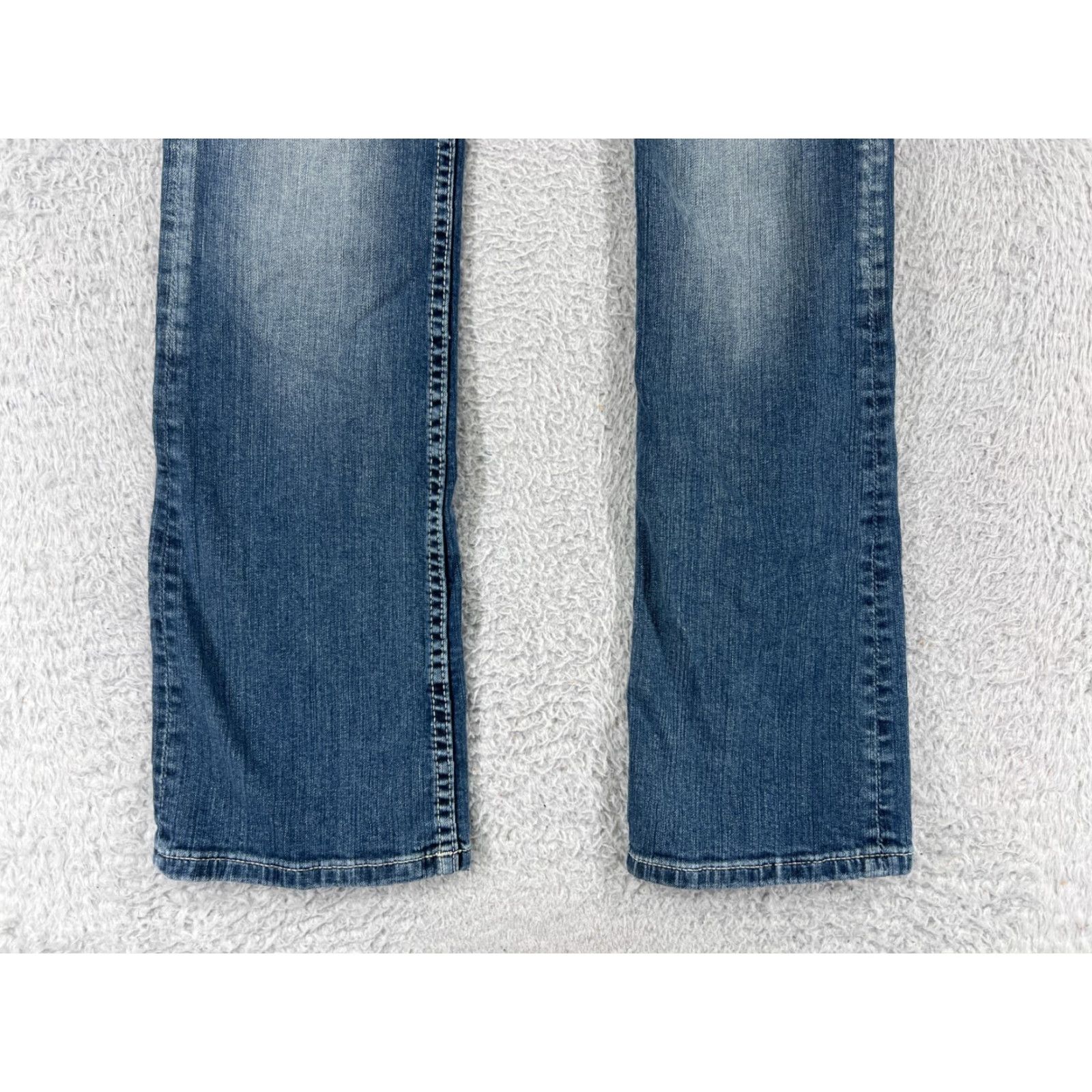 Vintage VIGOSS Denim Jeans Women 27 Blue Distressed Rhinestone Embellished 5-Pocket Straight Boot Cut Pants Size 27" / US 4 / IT 40 - 6 Thumbnail