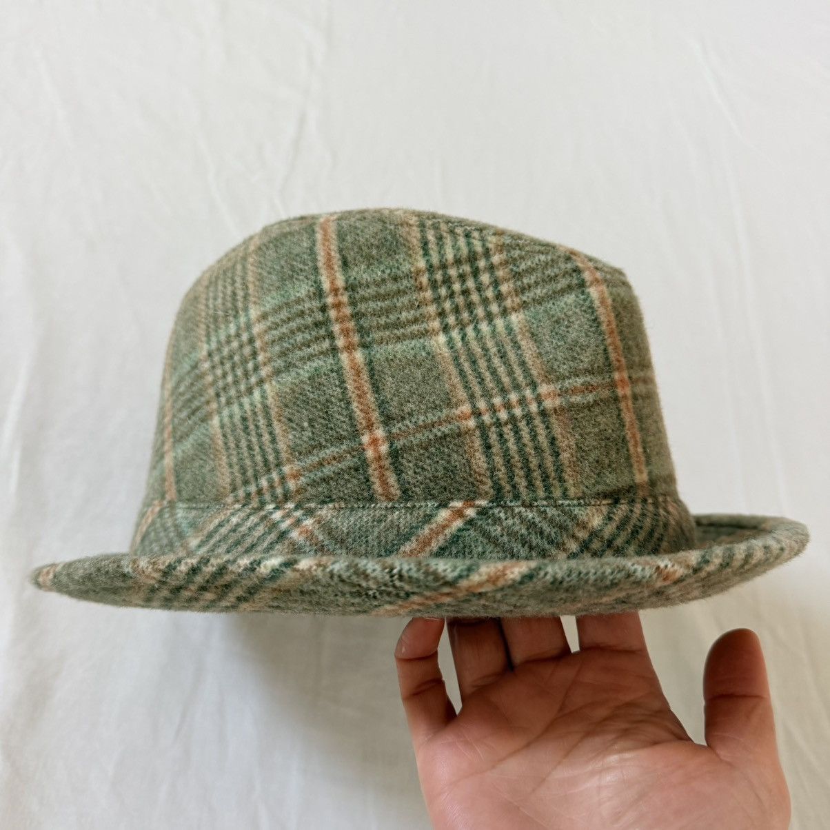 Other Vintage Style Wool Plaid Hat Green Tan Check Brim Cap S/M Size ONE SIZE - 2 Thumbnail
