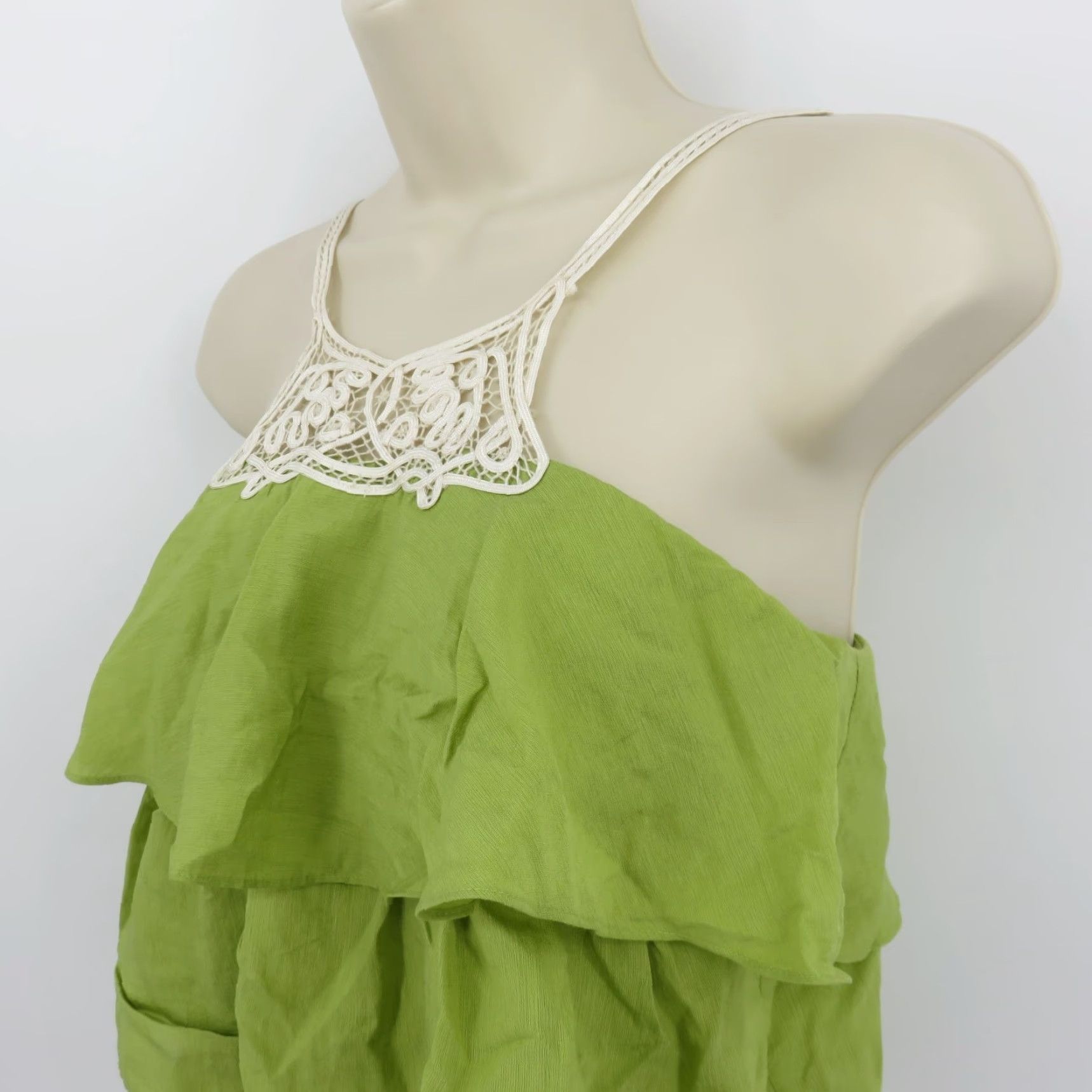 Bcbgmaxazria BCBGMAXAZRIA Women XXS Green Ruffle Tiered White Lace Tank Top Shirt Blouse NEW Size XXS / US 00 / IT 34 - 4 Thumbnail