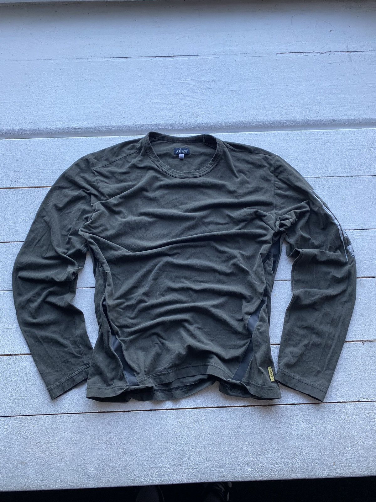 Designer × Giorgio Armani × Vintage VNTG Armani Jeans Green Womens Long Sleeve Tee Assymetrical Size L / US 10 / IT 46 - 1 Thumbnail