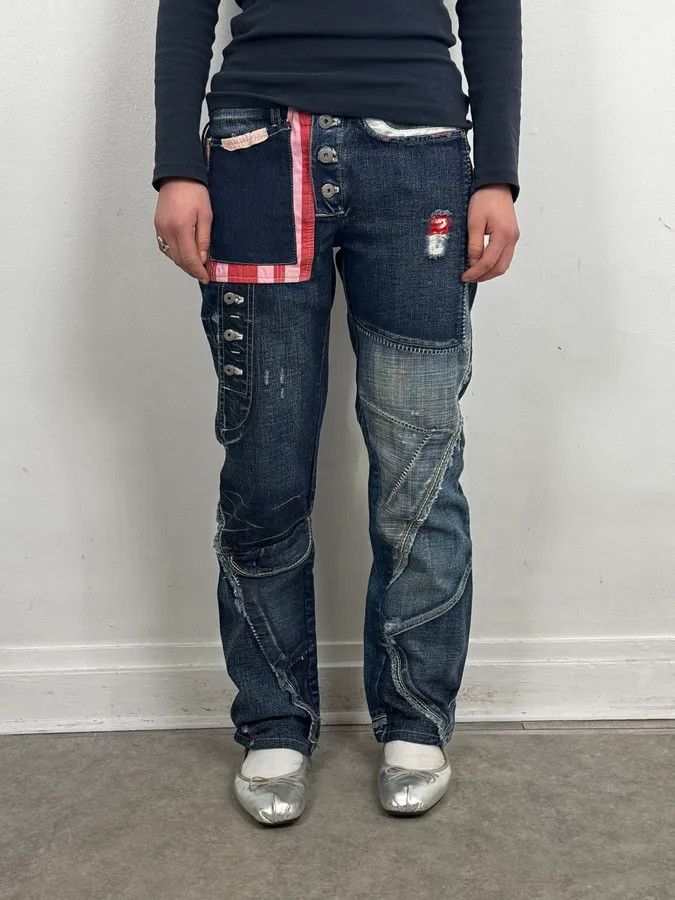 Marithe + Francois Girbaud 2000s Marithé + François Girbaud Multi-Patchwork Design Blue Denim Jeans Size 26" / US 2 / IT 38 - 2 Thumbnail