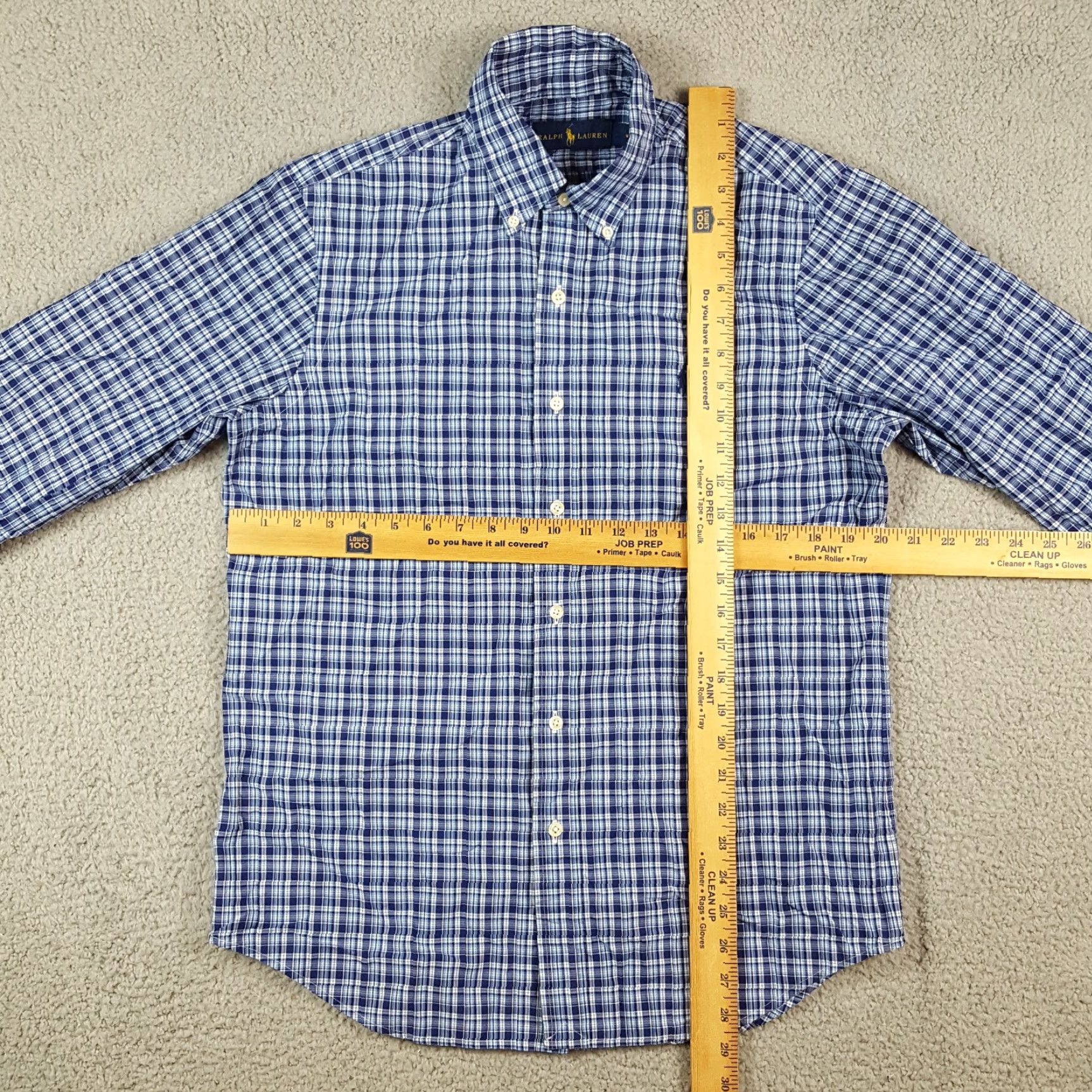 Ralph Lauren Vintage Ralph Lauren Men's Blue Plaid Button-Down Shirt 90s Preppy Cotton Dress Shirt Size Medium Size 40R - 7 Thumbnail