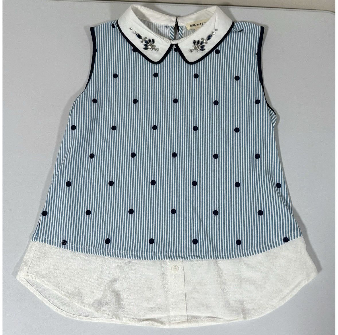 Japanese Brand Blue White Striped Polka Dot Collared Shirt Blouse Size S 🩵✨ Size S / US 4 / IT 40 - 3 Thumbnail