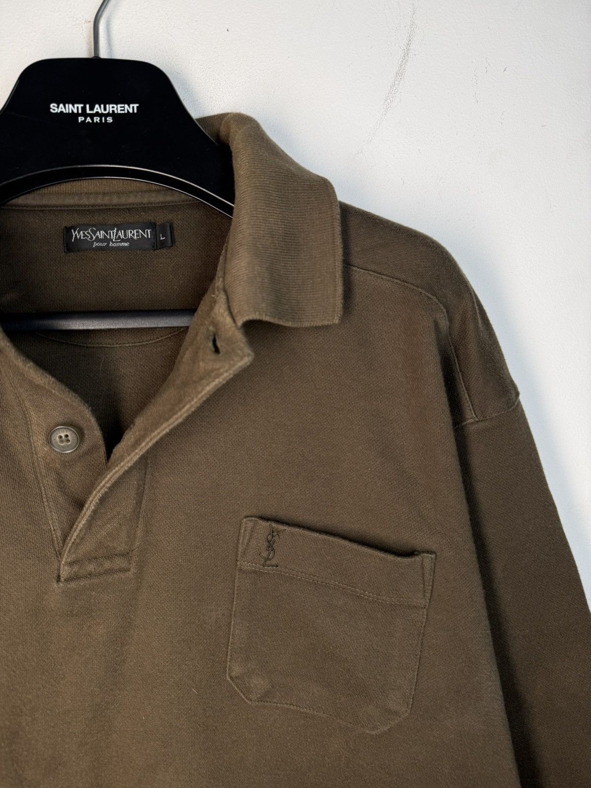 Yves Saint Laurent 90s YSL Sweatshirt 1/4 Olive Vintage Sweater Quarter Zip Size US L / EU 52-54 / 3 - 3 Thumbnail