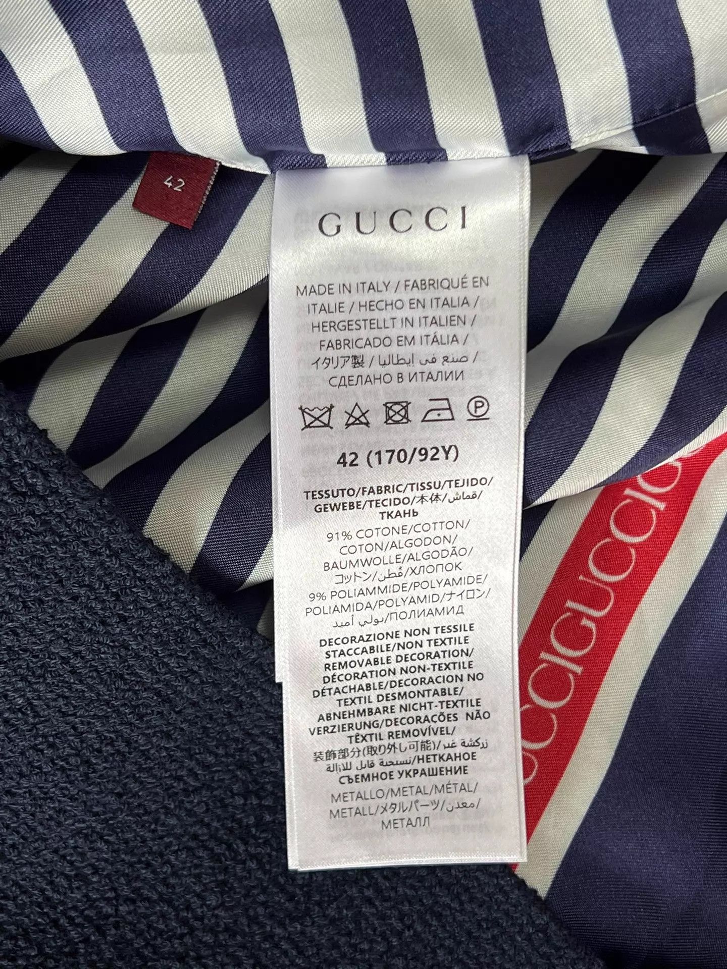 Gucci tweed oversized short jacket navy blue G logo 38