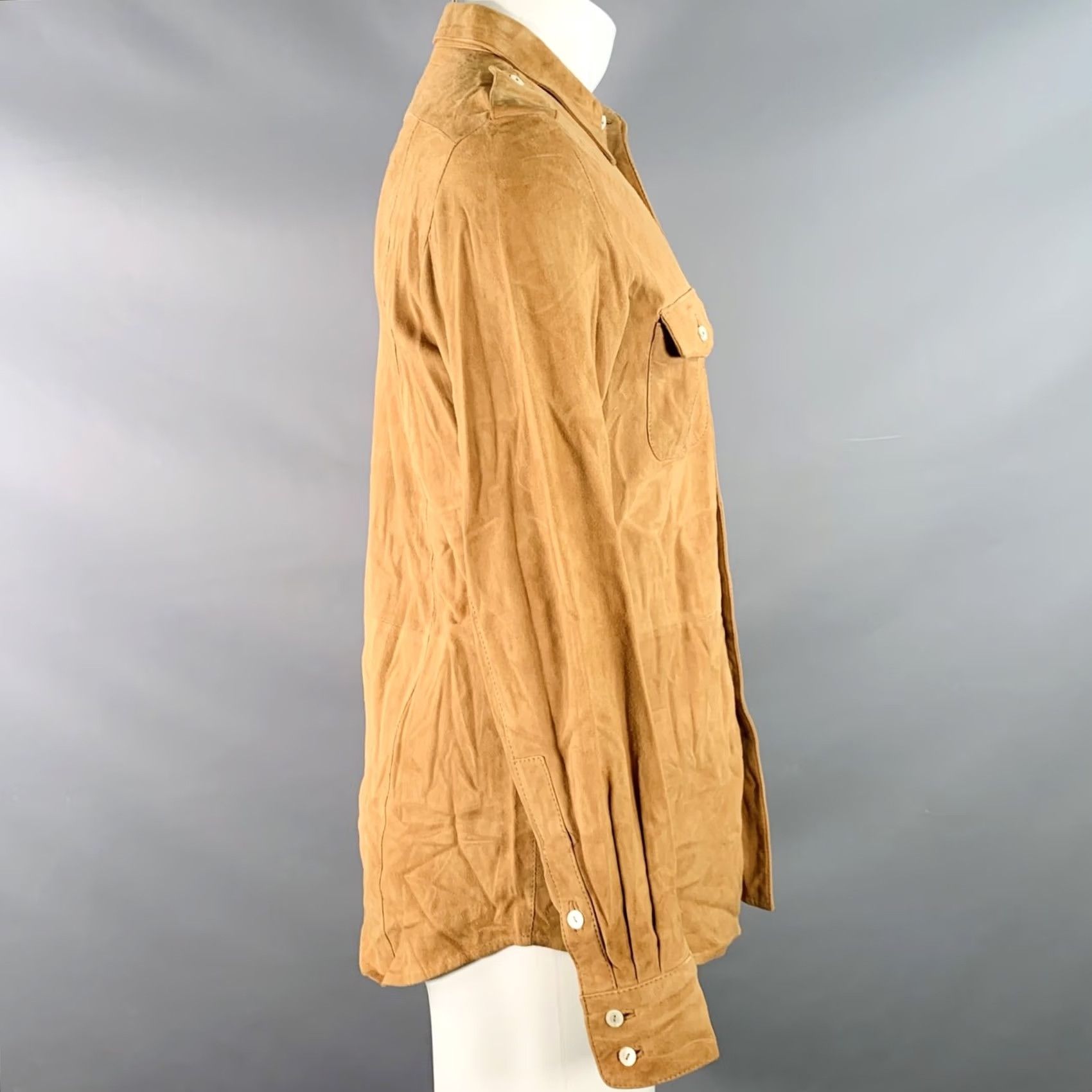Dolce & Gabbana DOLCE & GABBANA XS Camel Suede Military Two Pockets Long Sleeve Shirt Mens Size US XS / EU 42 / 0 - 2 Thumbnail
