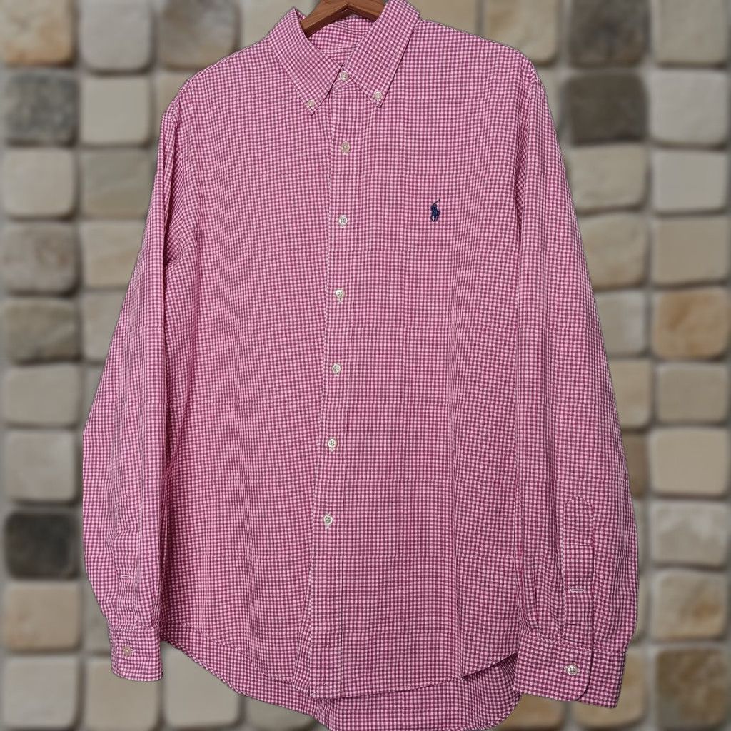 Ralph Lauren Ralph Lauren Shirt Mens XL Button-Down Pink White Gingham Plaid Long Sleeve Logo, Office Dress Shirt, Preppy Classic, 25.5" Pit to Pit, Regular Fit Size US XL / EU 56 / 4 - 1 Thumbnail