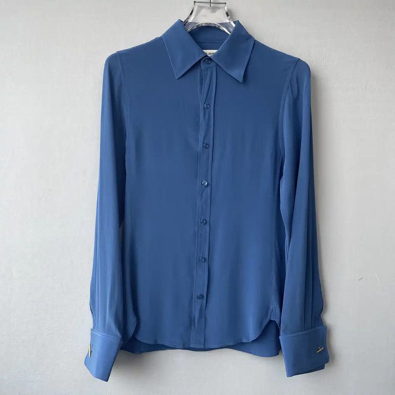 Yves Saint Laurent YSL Blue Long Sleeve Women's Shirt 0089 Size S / US 4 / IT 40 - 1 Thumbnail