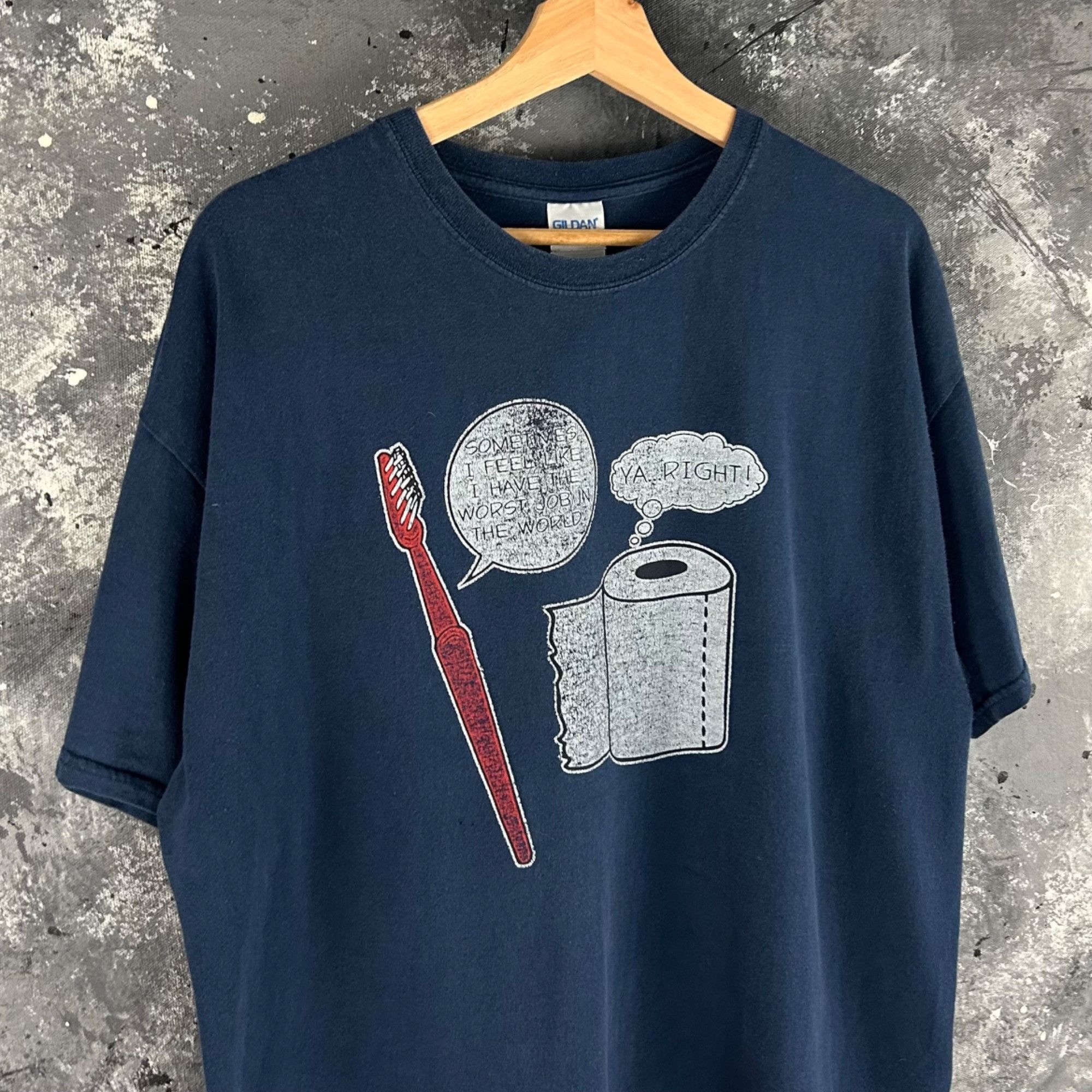 Gildan Vintage Y2K Dark humor navy blue shirt Size US XL / EU 56 / 4 - 2 Thumbnail