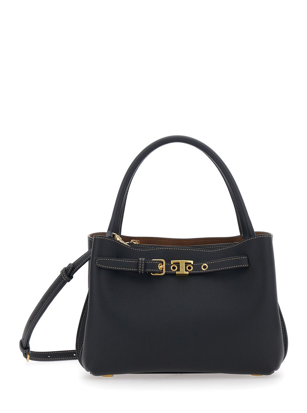 Tod's Small 'T-String' Handbag with Adjustable and Removable Shoulder Strap and Belt with Buckle on the Front in Black Pebbled Leather for Women Size ONE SIZE - 1 Thumbnail