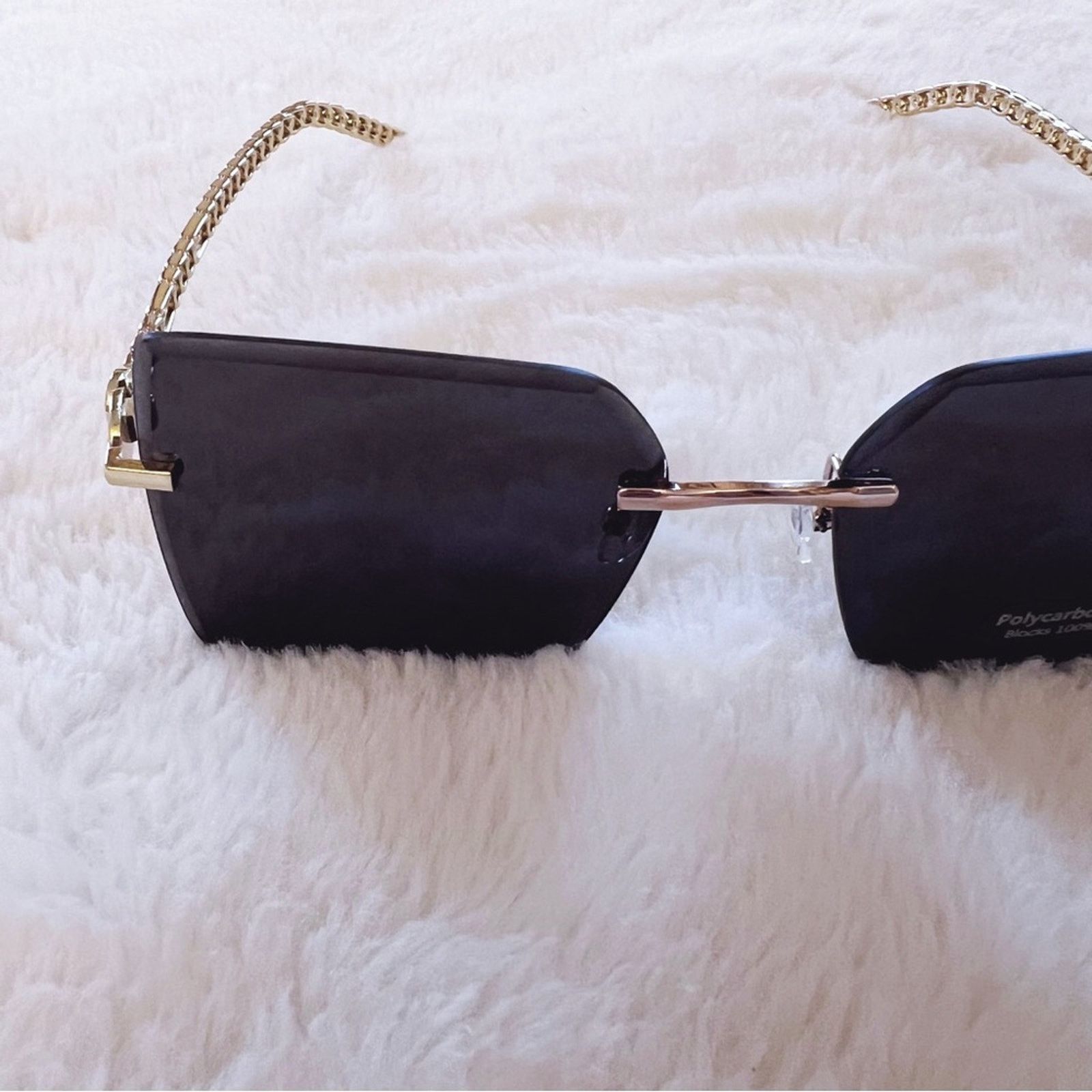 Other Skyla Black & Gold Chain Link Oversized Sunglasses Size ONE SIZE - 7 Thumbnail