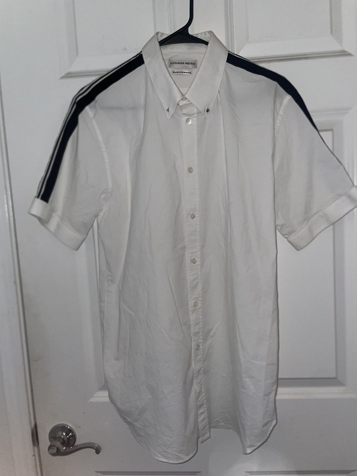 Alexander McQueen NWT Alexander McQueen White Black Stripe Spike Button Down Size US XL / EU 56 / 4 - 1 Thumbnail