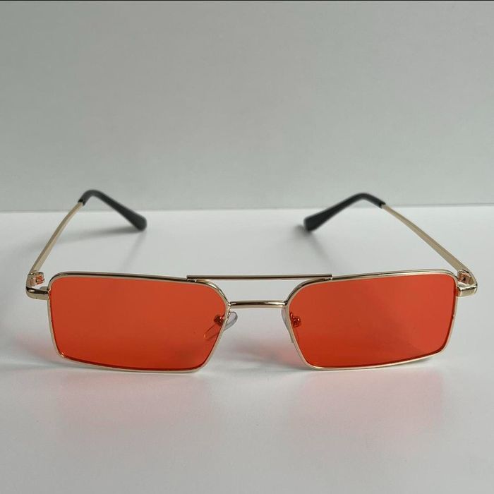 Designer Vintage Y2K 90s 2000s slim gold trim red lens sunglasses Grailed