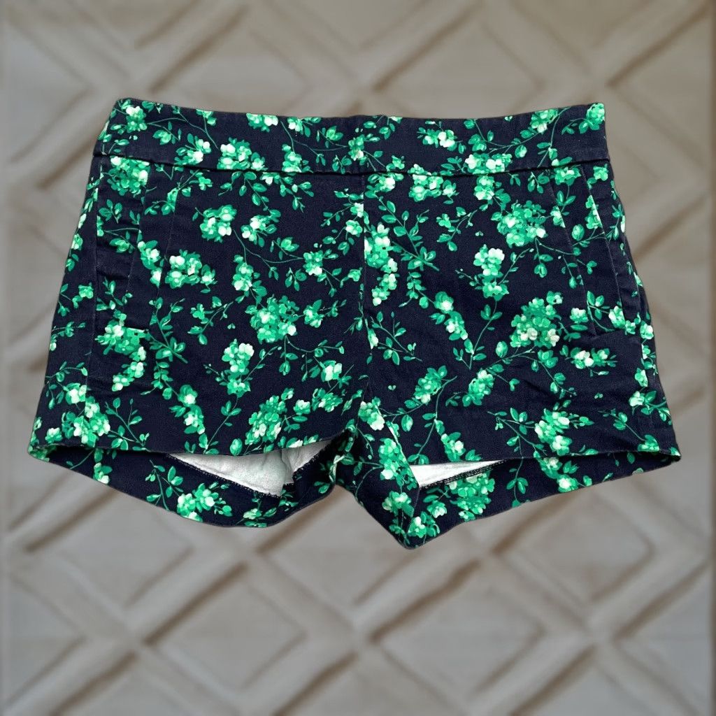 VINTAGE Floral Chino Shorts Womens Casual Cotton Spandex