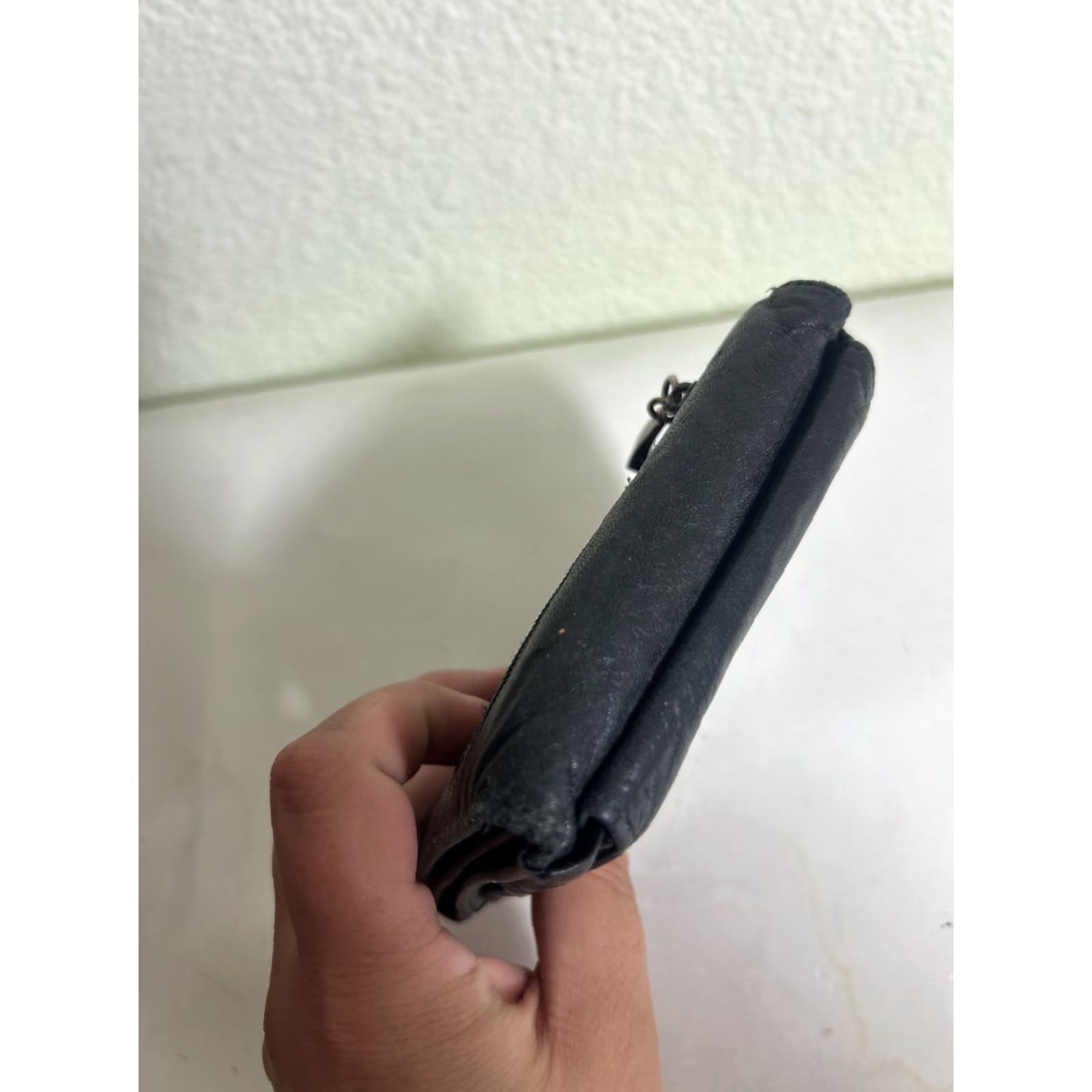 Vintage VINTAGE Pelle Studios Black Leather Trifold Snap Wallet Coin Purse Women 5x4.5x1 Wilsons Leather Size ONE SIZE - 6 Thumbnail