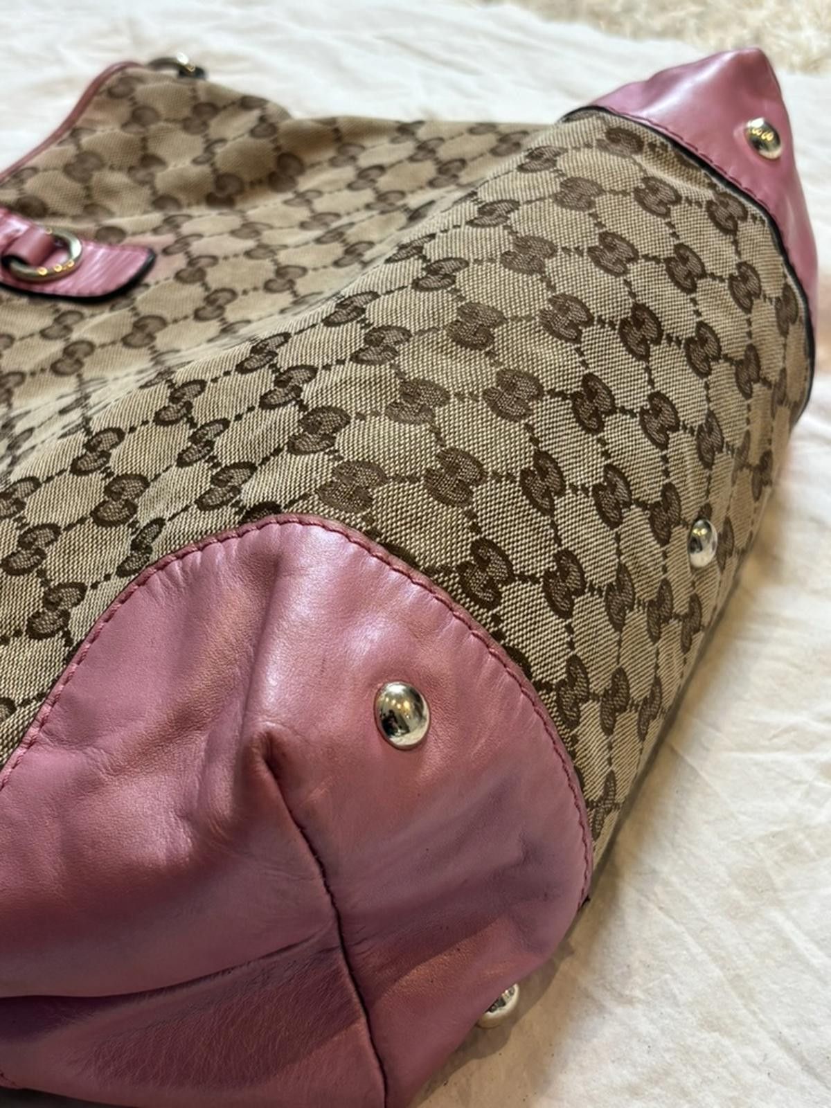 Gucci Gucci - Beige GG Monogram Canvas Tote Bag with Pink Leather Size ONE SIZE - 4 Thumbnail