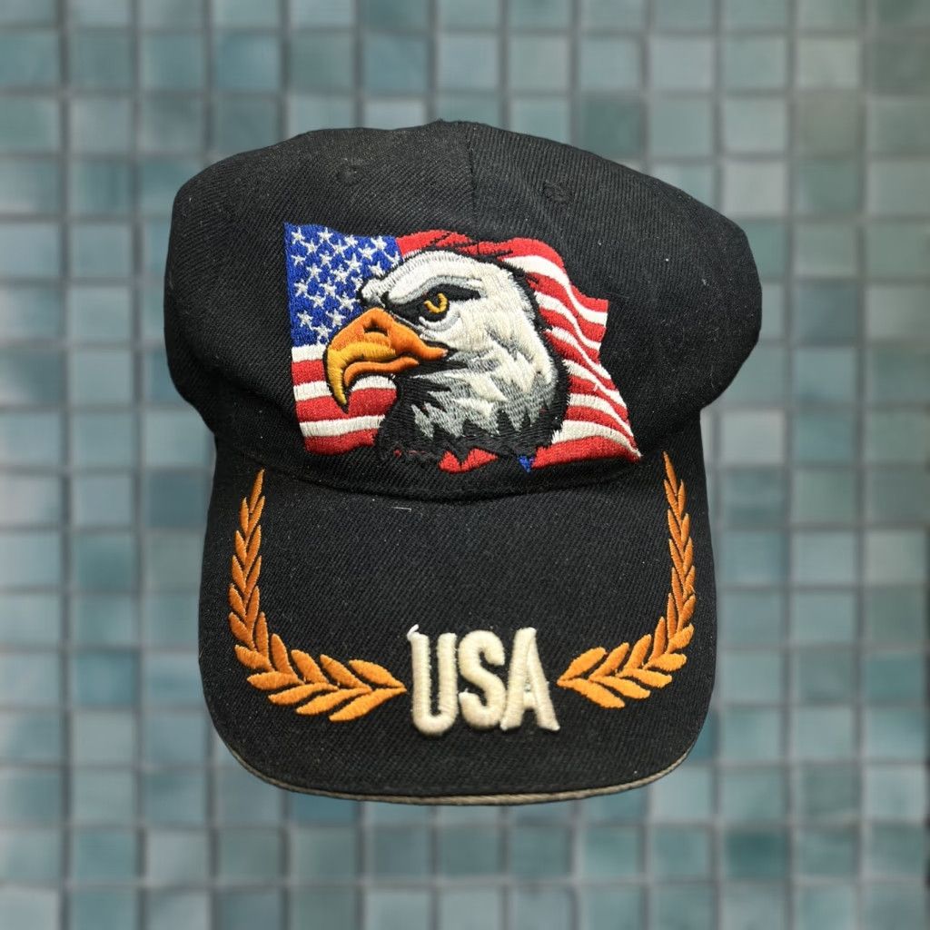 Vintage USA Eagle Hat Cap Strapback One Size Black RWB Adjustable Wool Adult Embroidered Size ONE SIZE - 1 Thumbnail