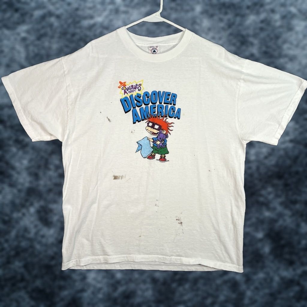 Delta VINTAGE 90s Nickelodeon Rugrats Discover America Shirt Adult XL White Mens Size US XL / EU 56 / 4 - 1 Thumbnail