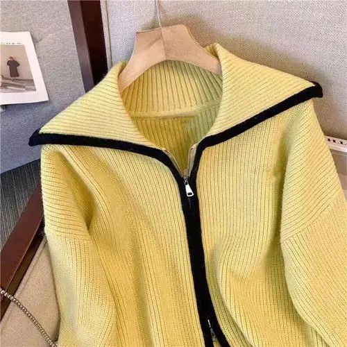 Designer × Japanese Brand Yellow Zipper Lapel Cardigan Sweater Size S / US 4 / IT 40 - 4 Thumbnail