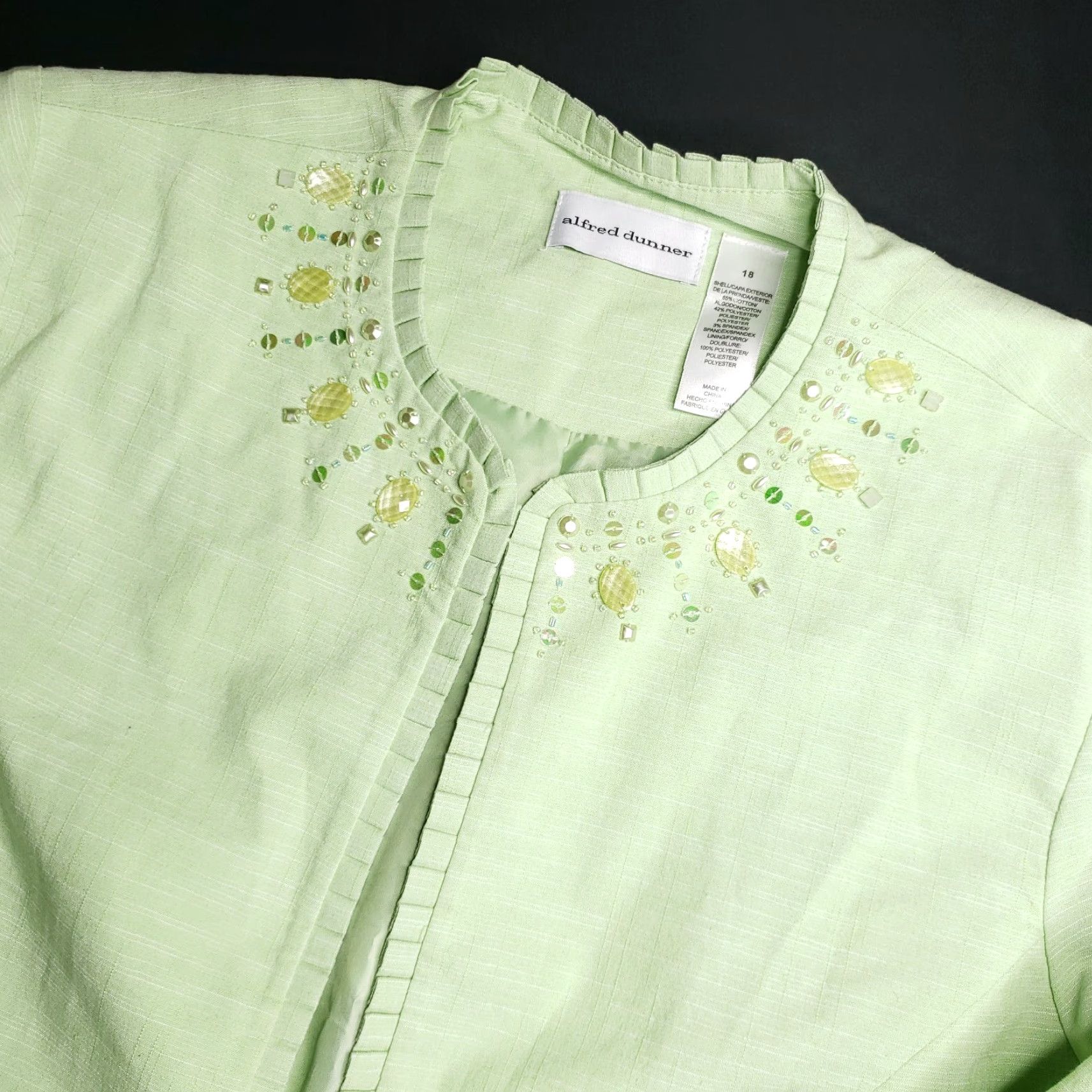 Vintage Alfred Dunner Primrose Garden Mint Size 18 Dress Career Jacket Blazer Plus Womens 55% Cotton 42% Polyester 3% Spandex Green Garden Buttoned Jacket NWT Size XXL / US 16-18 / IT 52-54 - 2 Thumbnail