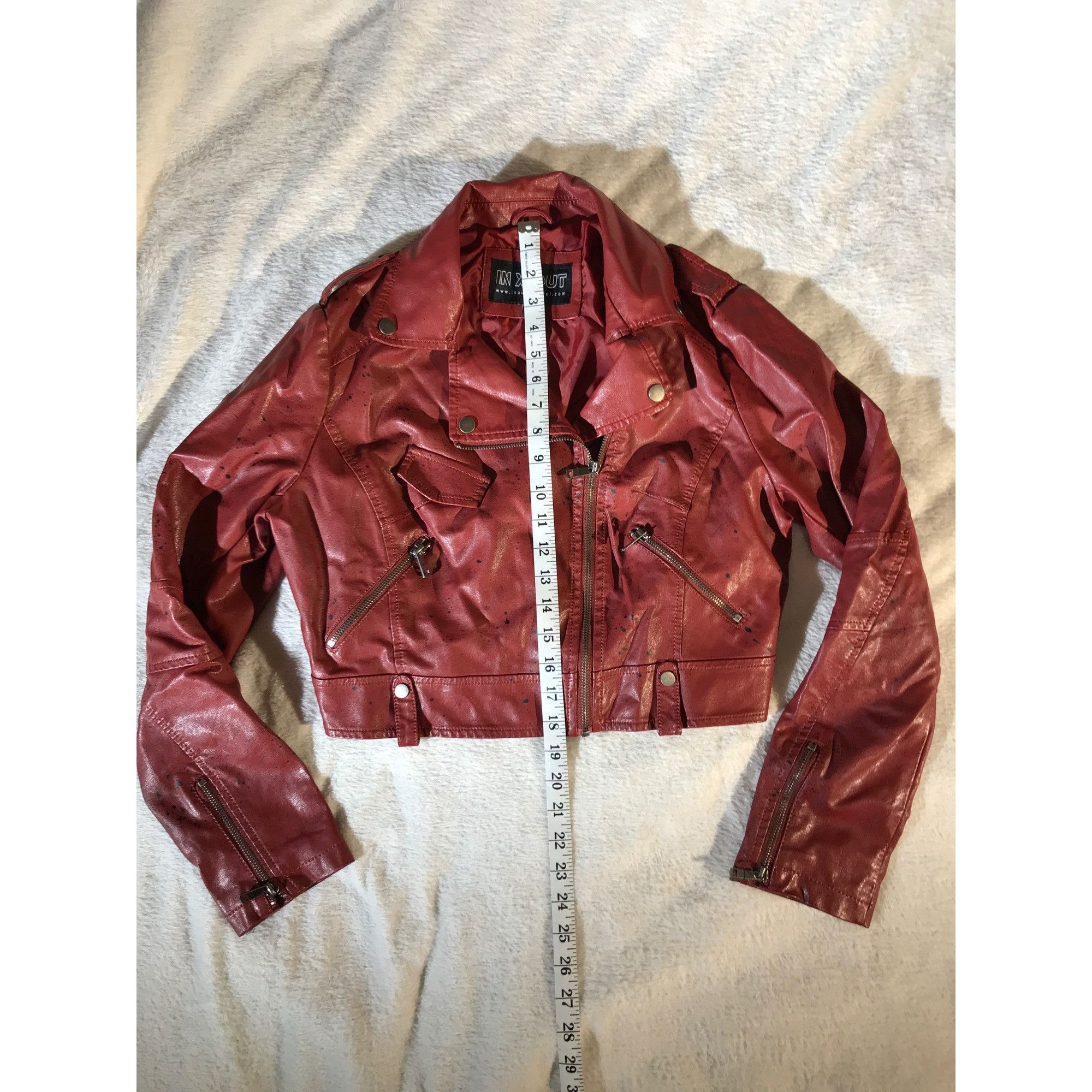 Other In X Out Women's Moto Red Vegan Leather Ahnk Punk Jacket Size L / US 10 / IT 46 - 4 Thumbnail