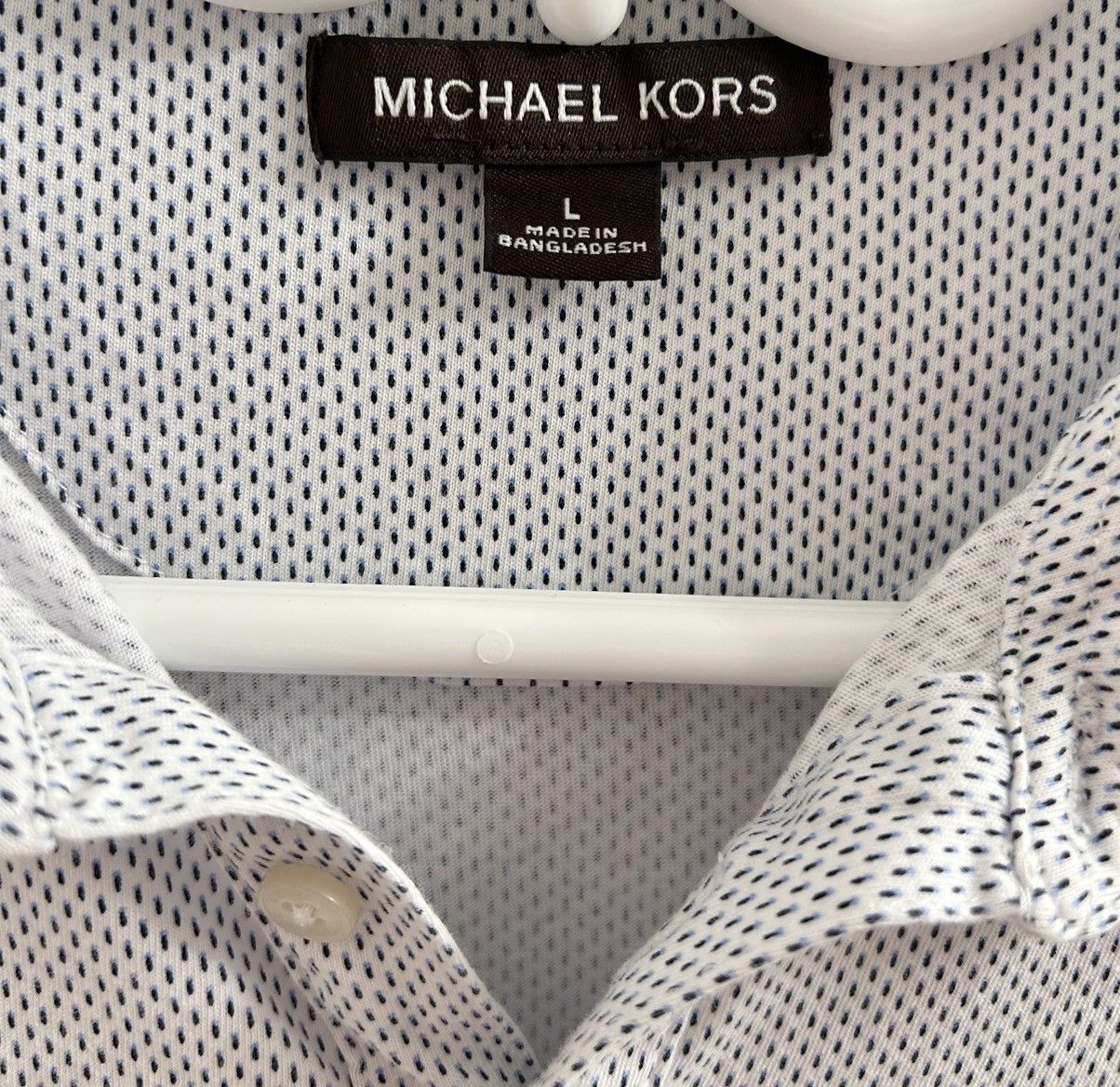 Michael Kors Michael Kors Men White And Blue Dotted Polo Shirt - Size L Size US L / EU 52-54 / 3 - 5 Thumbnail