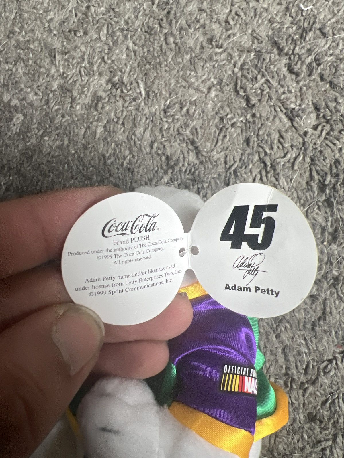 Coca Cola 1999 Coca-Cola NASCAR Adam Petty Bean Bag Plush Size ONE SIZE - 5 Thumbnail