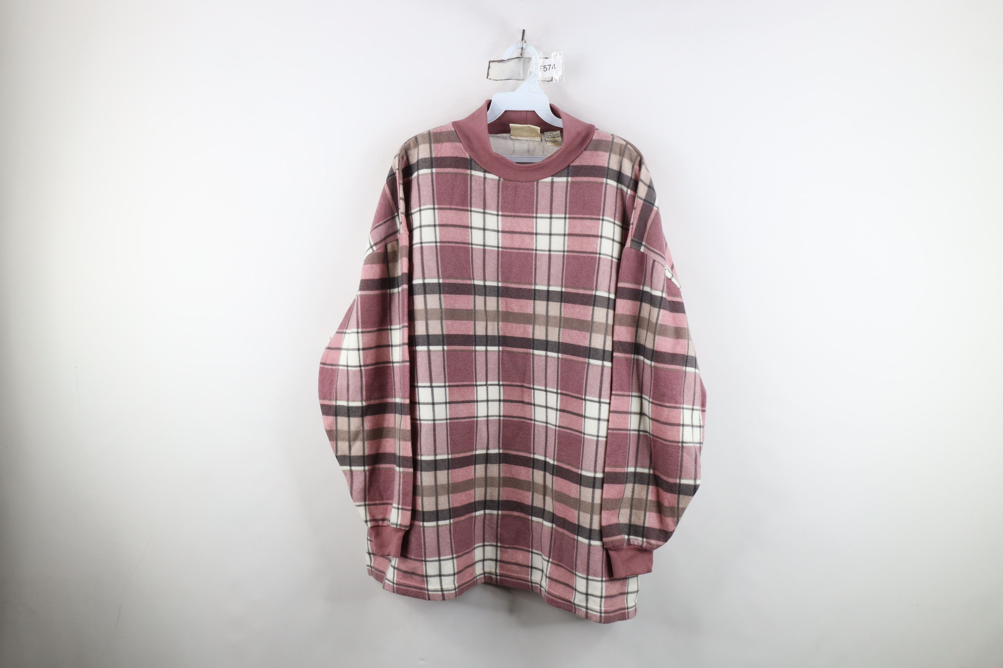 Vintage Vintage 90s Streetwear Mock Neck Sweatshirt Pink Plaid Size 3XL / US 20-22 - 1 Thumbnail